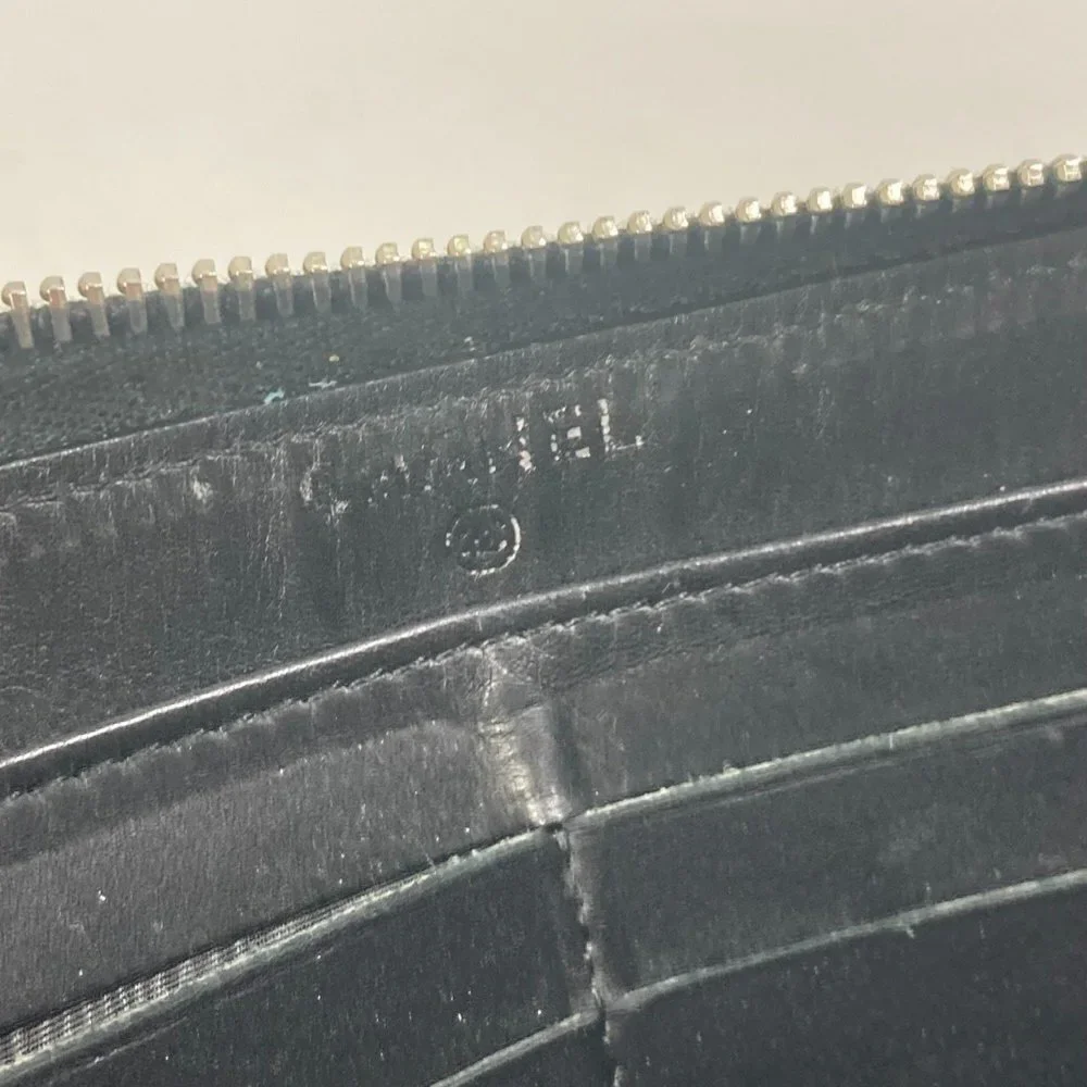 CHANEL Black Lambskin Leather Logo Wallet
